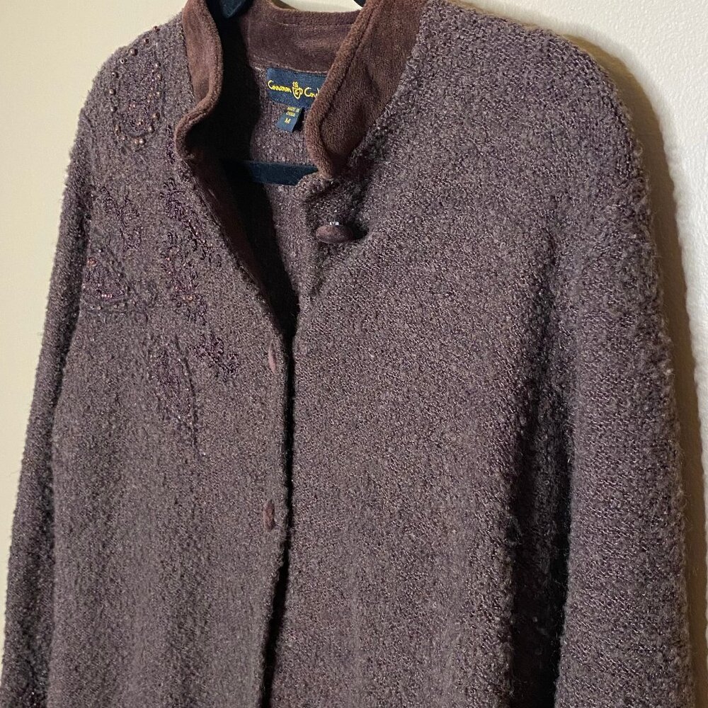 Luxurious Chocolate Brown Beaded Sweater Jacket